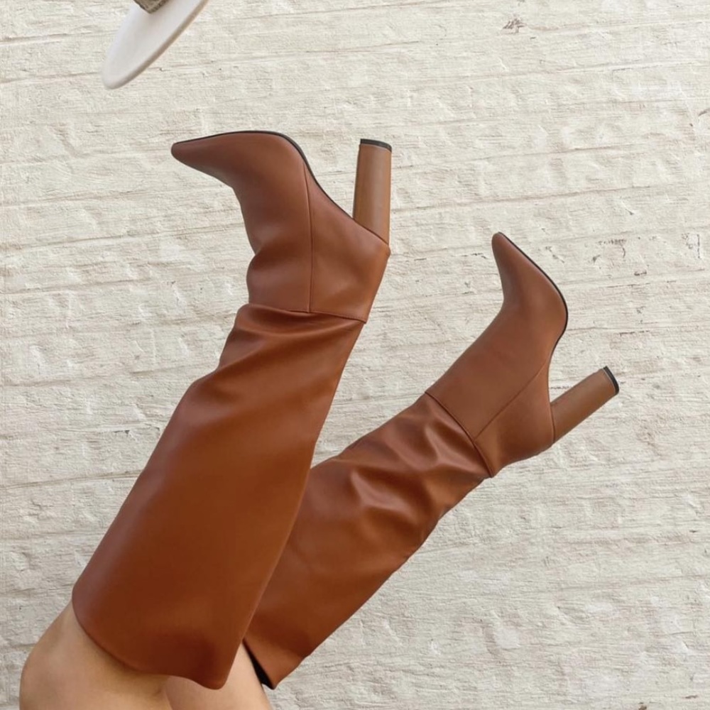 Qupid Cognac Faux Leather Knee High Boots